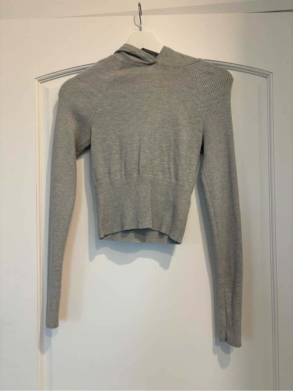Garage Light Gray Ribbed Hooded Sweater Top